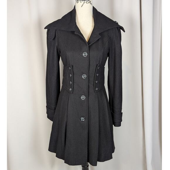 Hazel Hazel Black Wool Blend Fit & Flare Military Coat Size Small - Picture 16 of 16